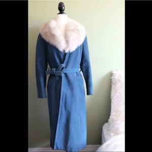 Suede Coat with Faux Fur Collar